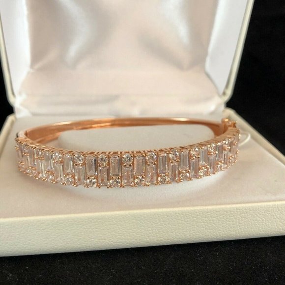 14kt Rose Gold Over Silver Cubic Zirconia Bangle Bracelet $375 NWB - Picture 4 of 8